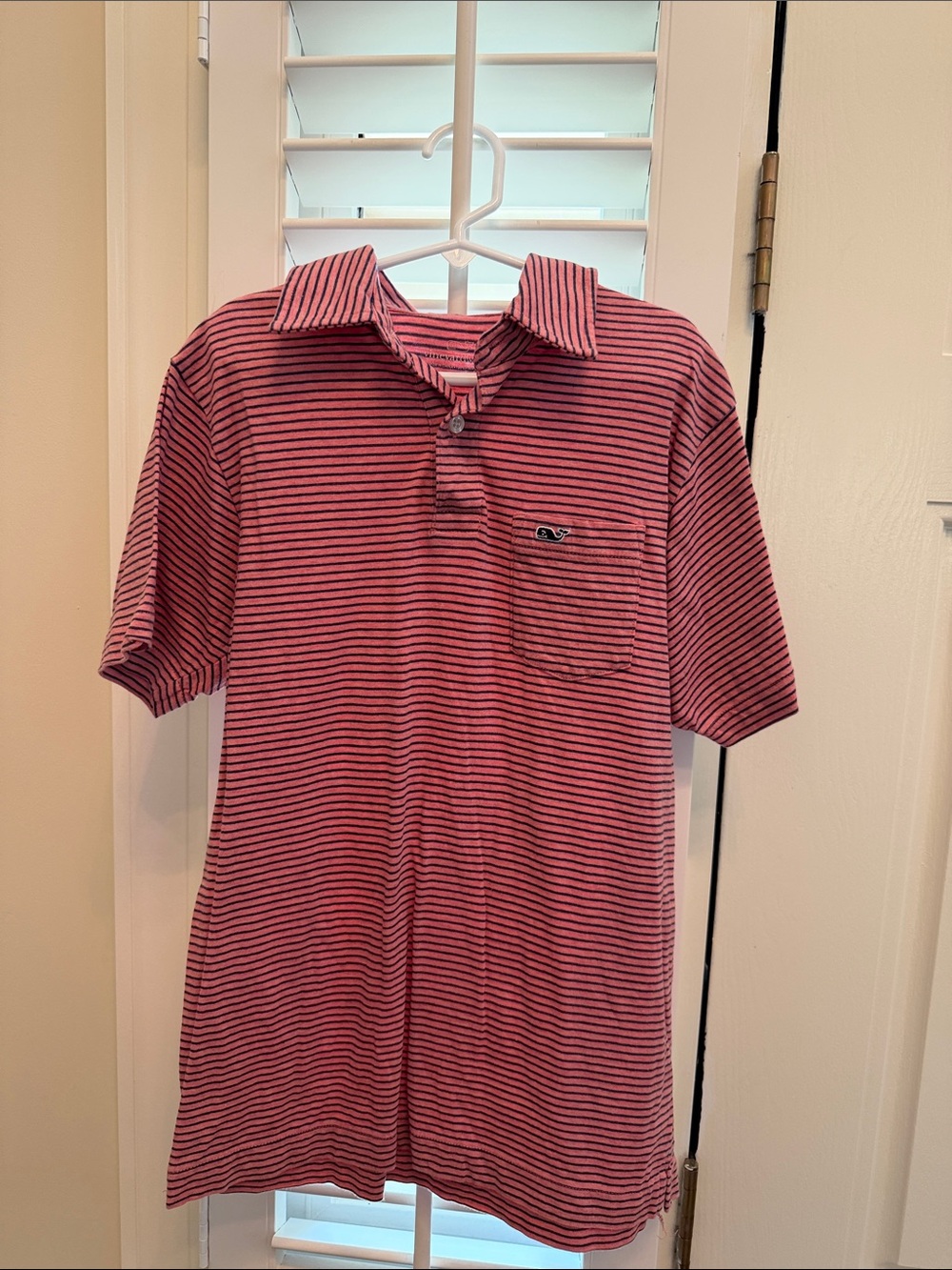 Vineyard Vines Red and Navy Thin-Strip Polo - Boys